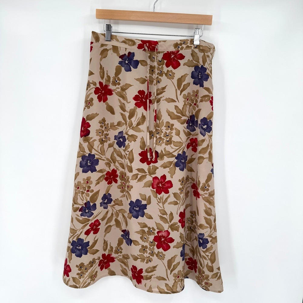 Sag Harbor Petite Vintage Floral Midi Skirt Tan/Red/Purpleâ Womens MP